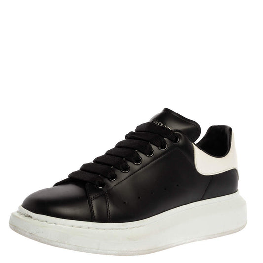 Original Alexander McQueen Black/White Leather Larry Low Top Sneakers Size 43