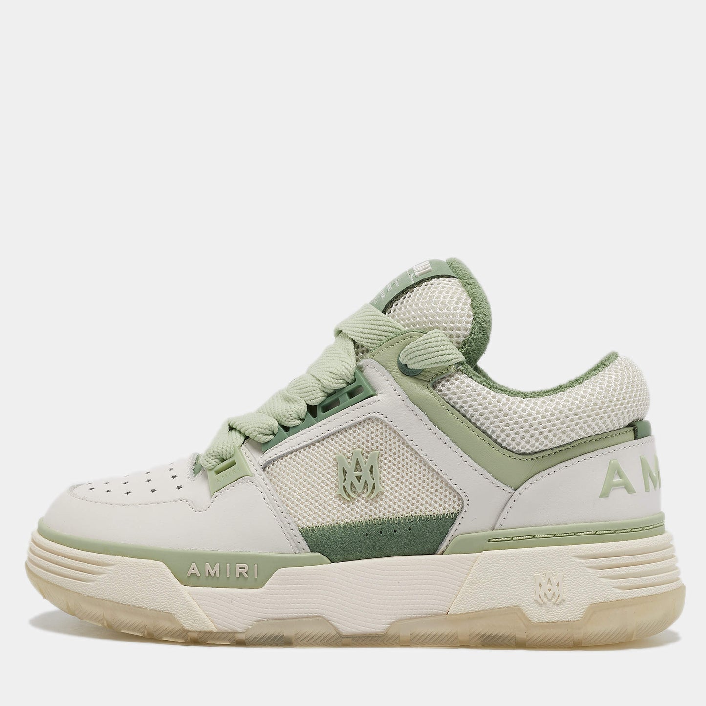 Original Amiri White/Green Leather and Mesh MA1 Lace Up Sneakers Size 40 (Never Used)