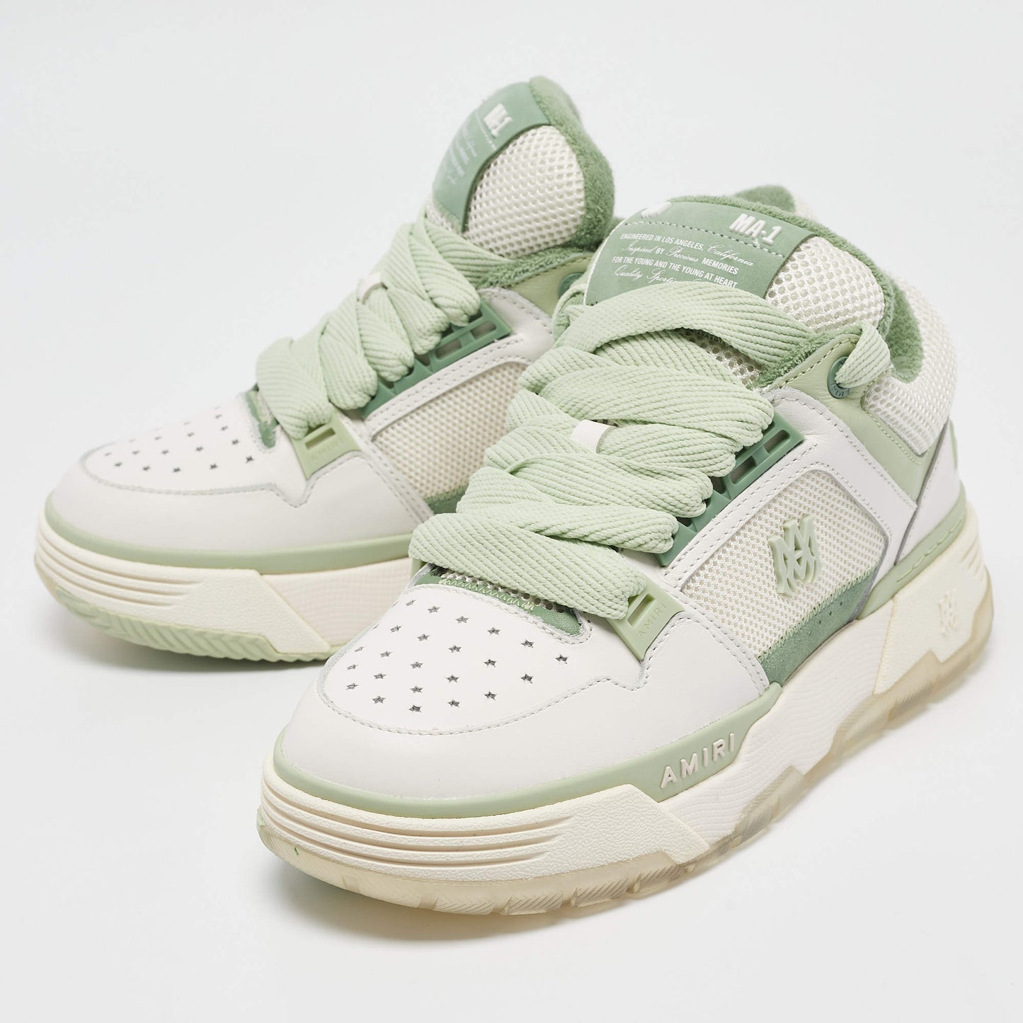 Original Amiri White/Green Leather and Mesh MA1 Lace Up Sneakers Size 40 (Never Used)