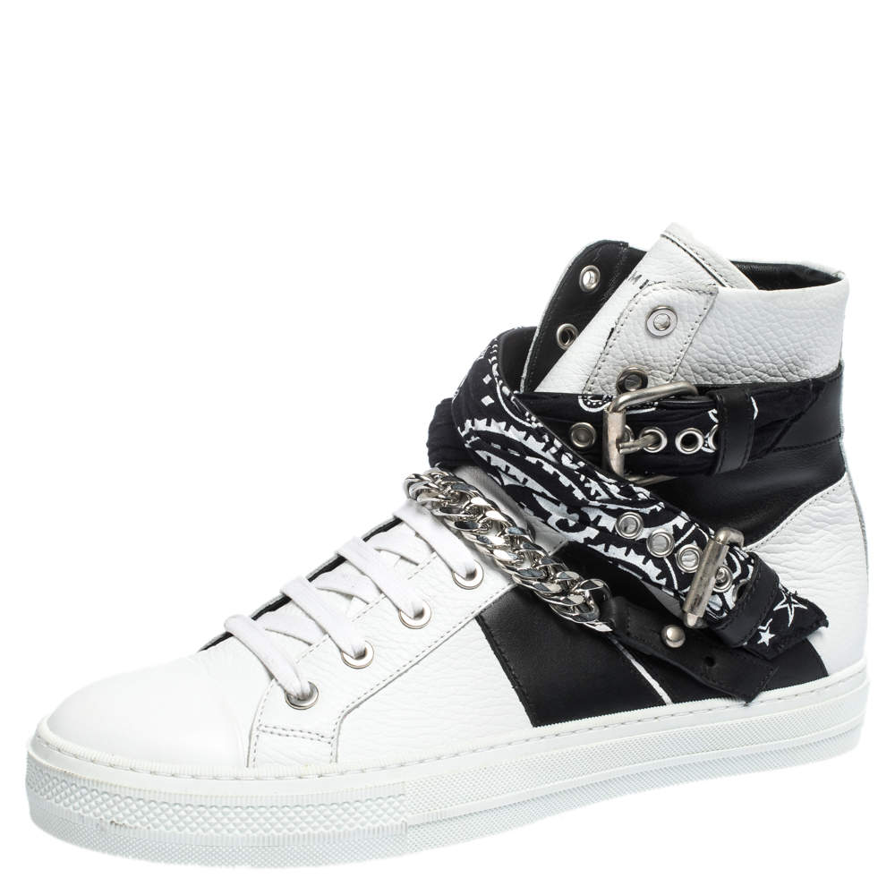 Original Amiri White/Black Leather Bandana Sunset Lace High Top Sneakers Size 42