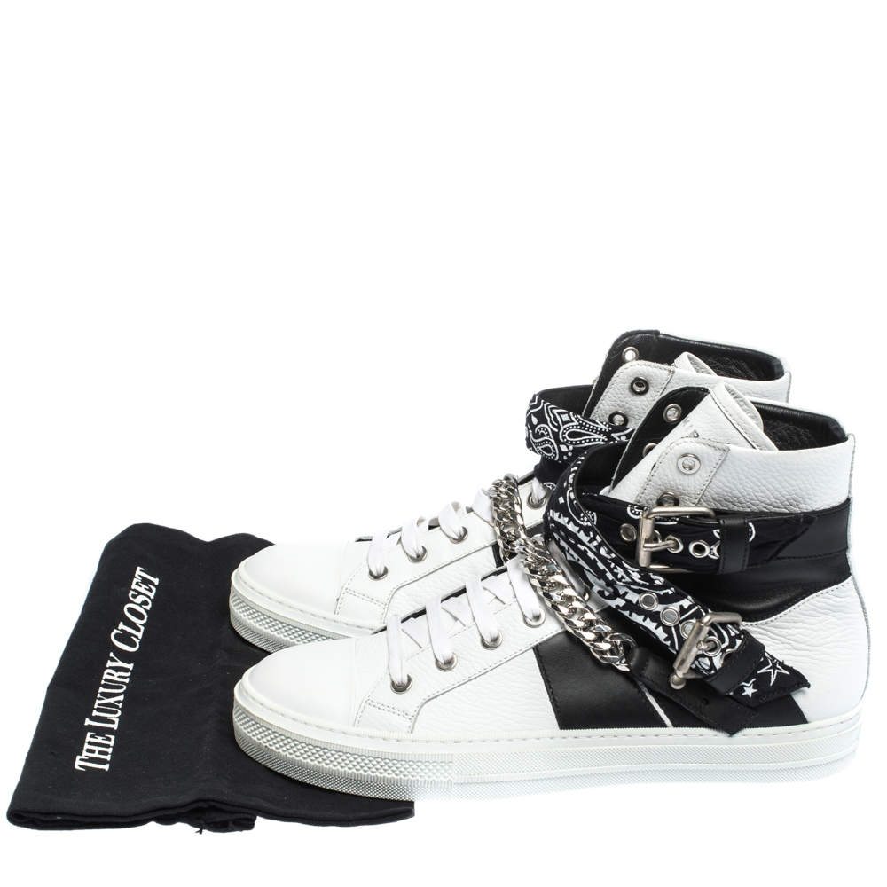 Original Amiri White/Black Leather Bandana Sunset Lace High Top Sneakers Size 42