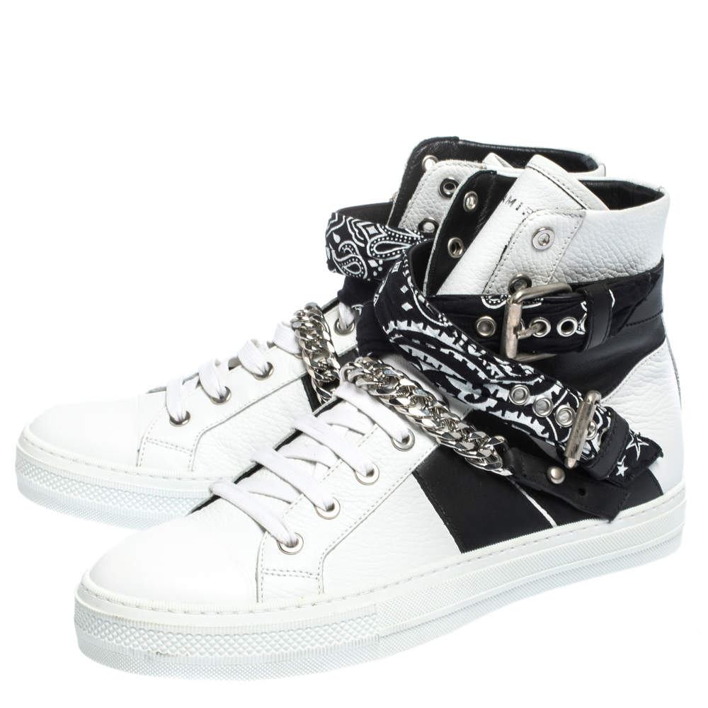 Original Amiri White/Black Leather Bandana Sunset Lace High Top Sneakers Size 42