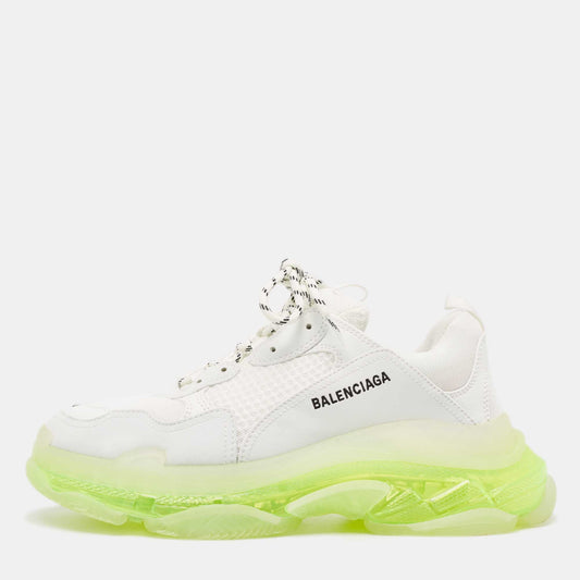 Original Balenciaga White Faux Leather and Mesh Triple S Clear Sneakers Size 44