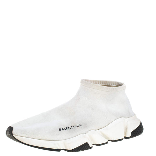 Original Balenciaga Off white Knit Fabric Speed Trainer Sneakers Size 42