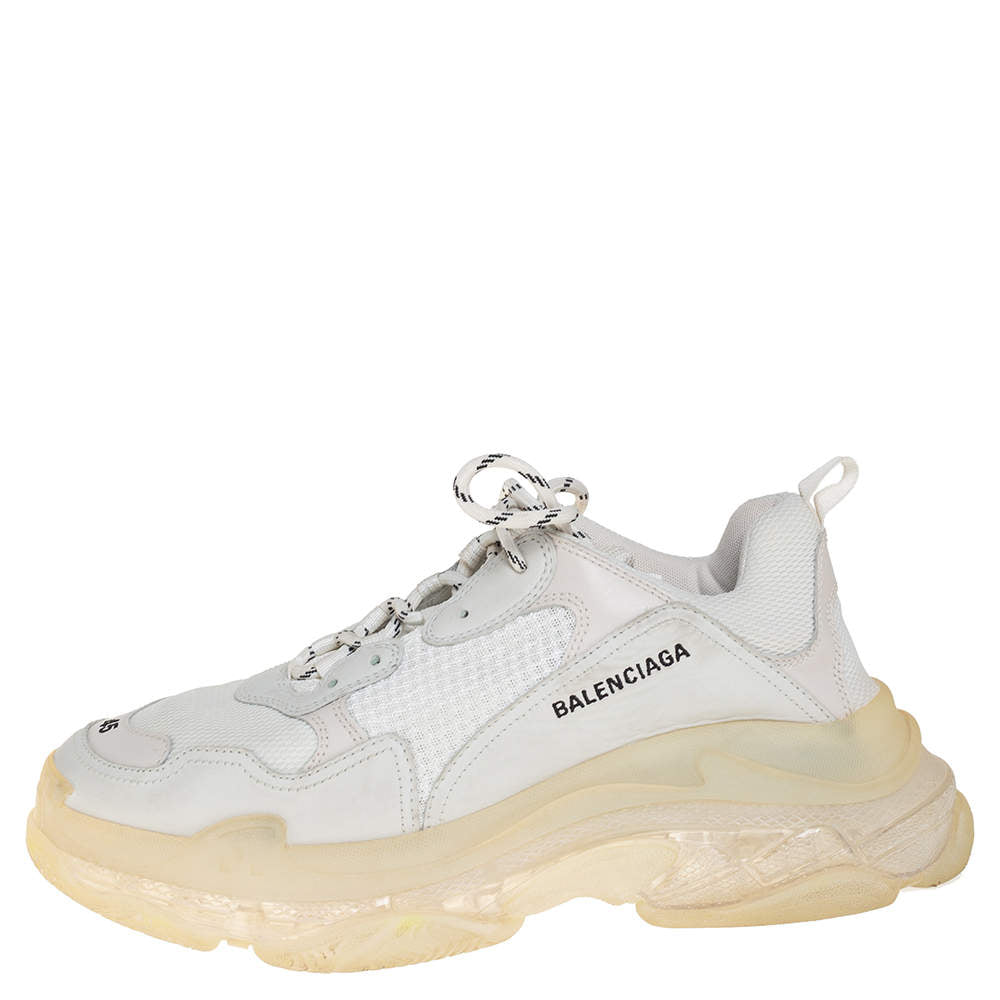 Original Balenciaga Grey/White Mesh Leather And Suede Lace Up Triple S Sneaker Size 45