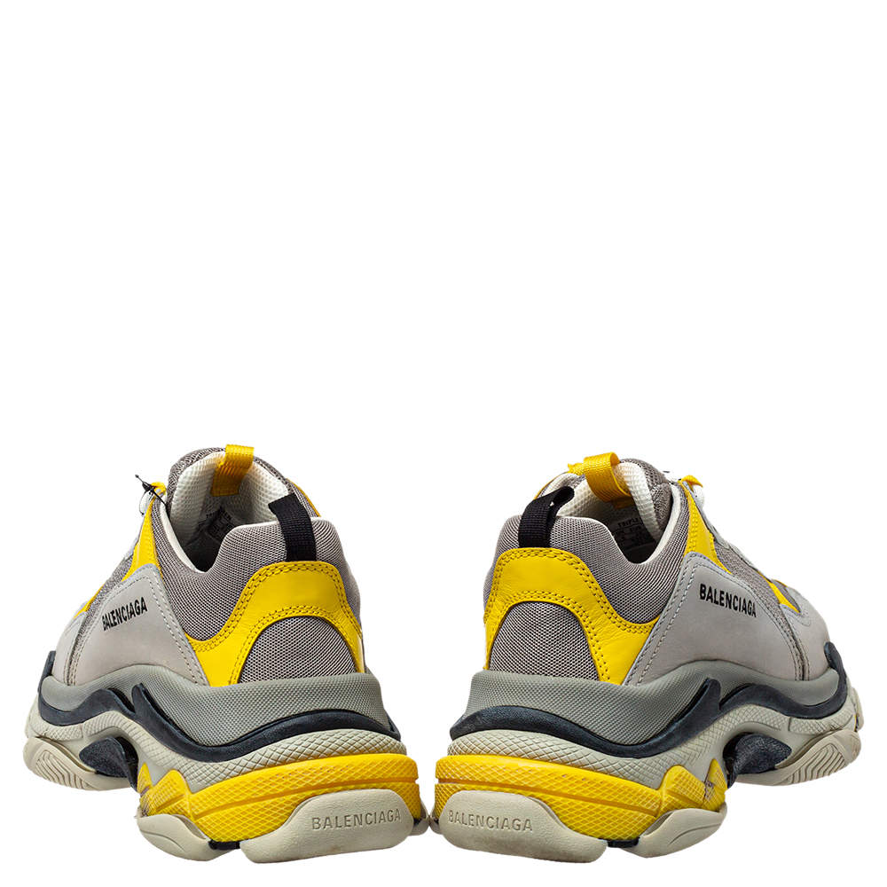 Original Balenciaga Grey/Yellow Nubuck, Leather And Mesh Triple S Trainer Sneakers Size 42