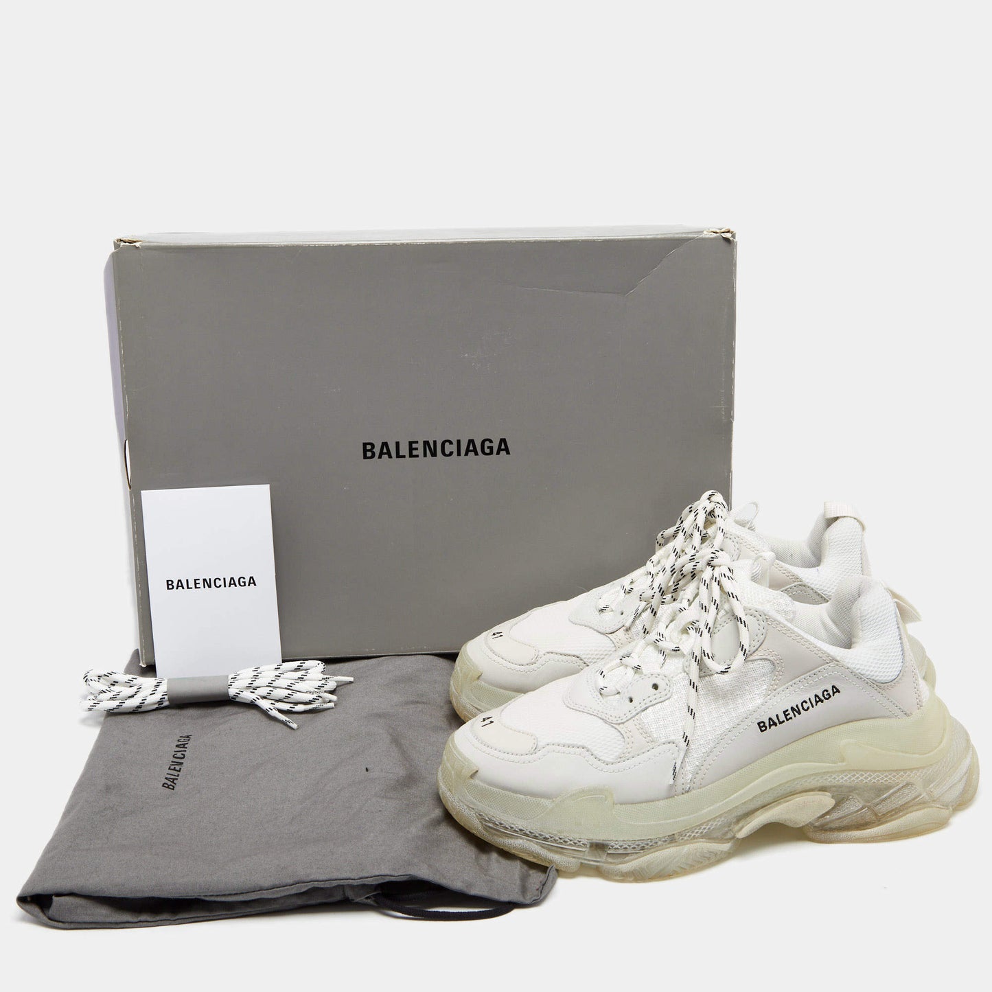 Original Balenciaga White Mesh and Leather Triple S Clear Low-Top Sneakers Size 41