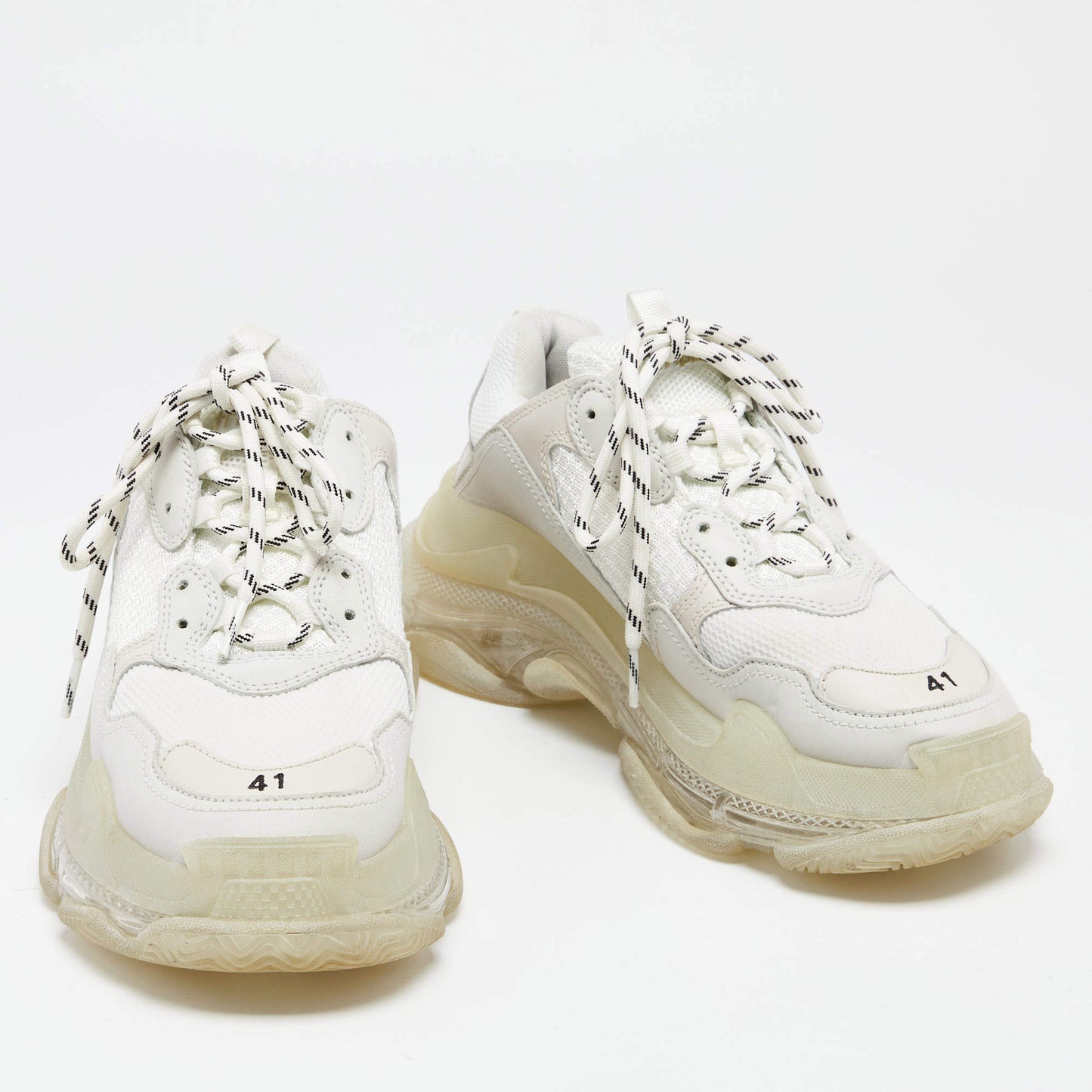 Original Balenciaga White Mesh and Leather Triple S Clear Low-Top Sneakers Size 41