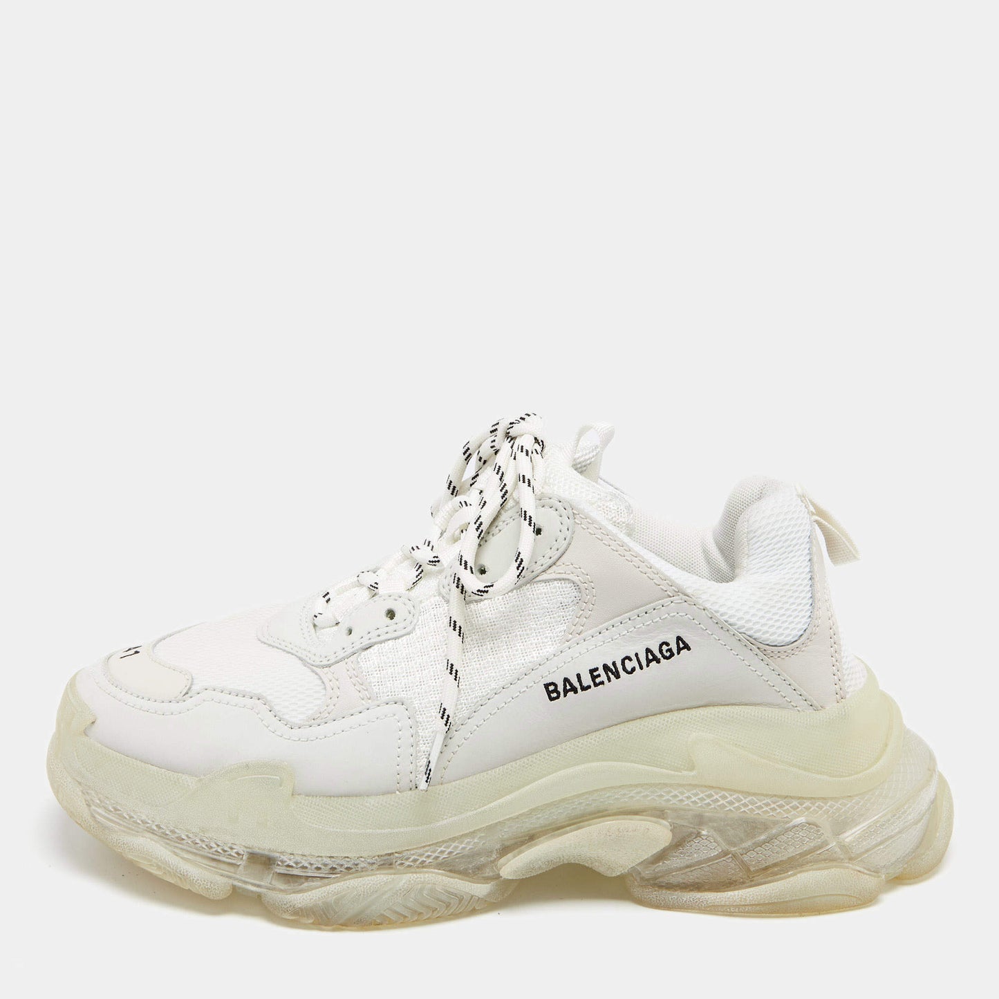 Original Balenciaga White Mesh and Leather Triple S Clear Low-Top Sneakers Size 41