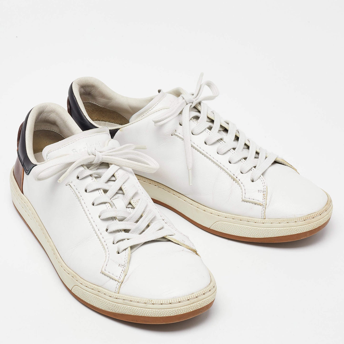 Original Berluti White/Brown Leather Low Top Sneakers Size 41