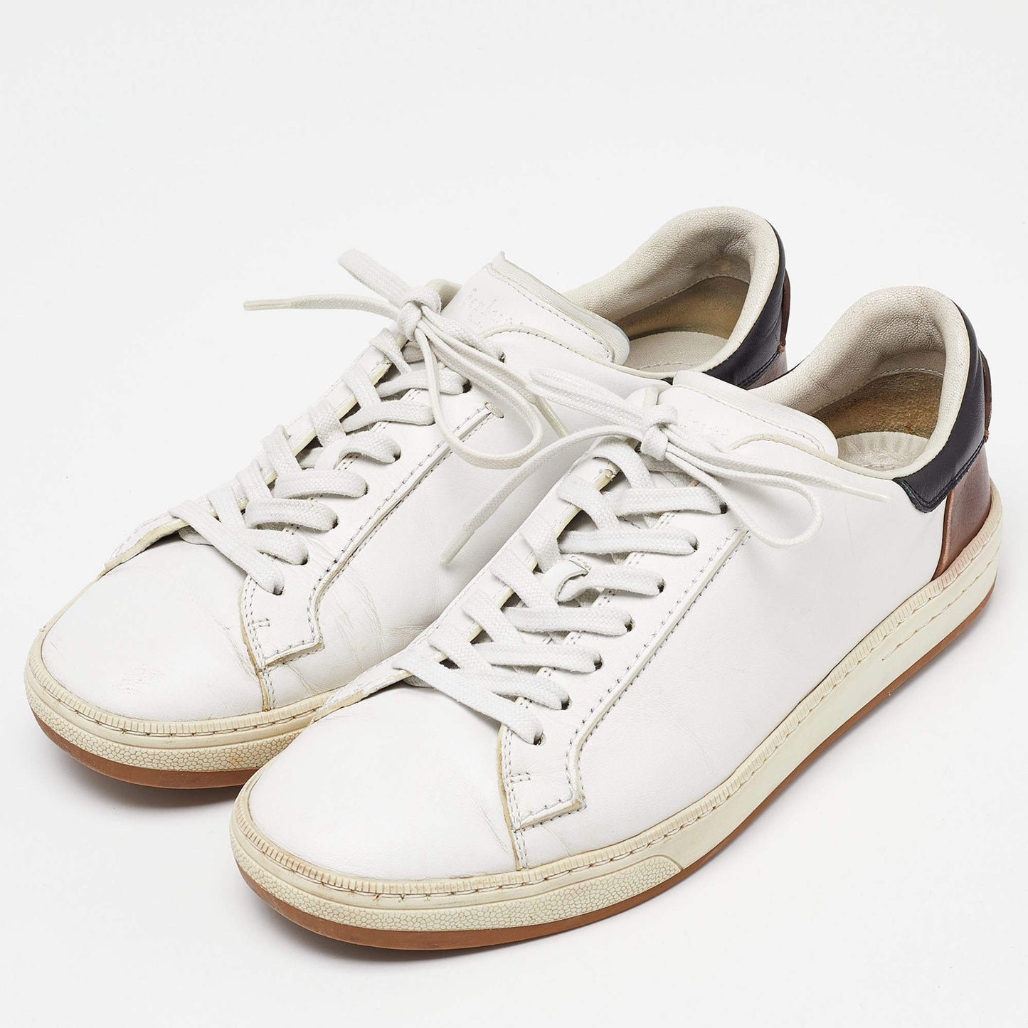 Original Berluti White/Brown Leather Low Top Sneakers Size 41