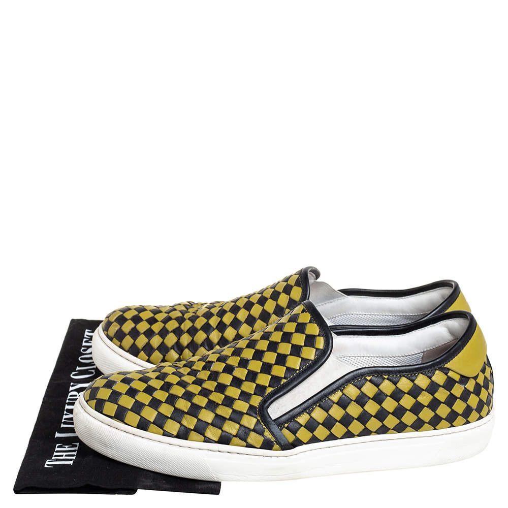 Original Bottega Veneta Yellow/Black Intrecciato Leather Slip On Sneakers Size 43