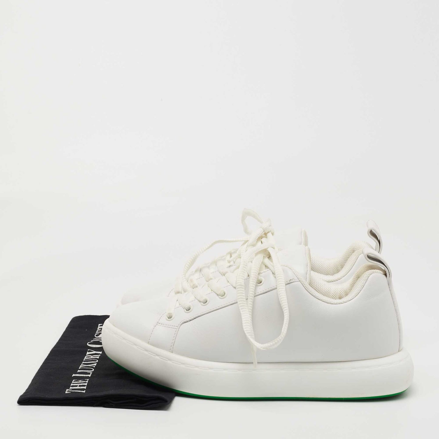 Original Bottega Veneta White Leather Lace Up Sneakers Size 41