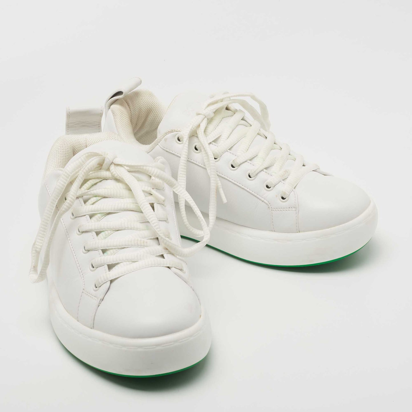 Original Bottega Veneta White Leather Lace Up Sneakers Size 41