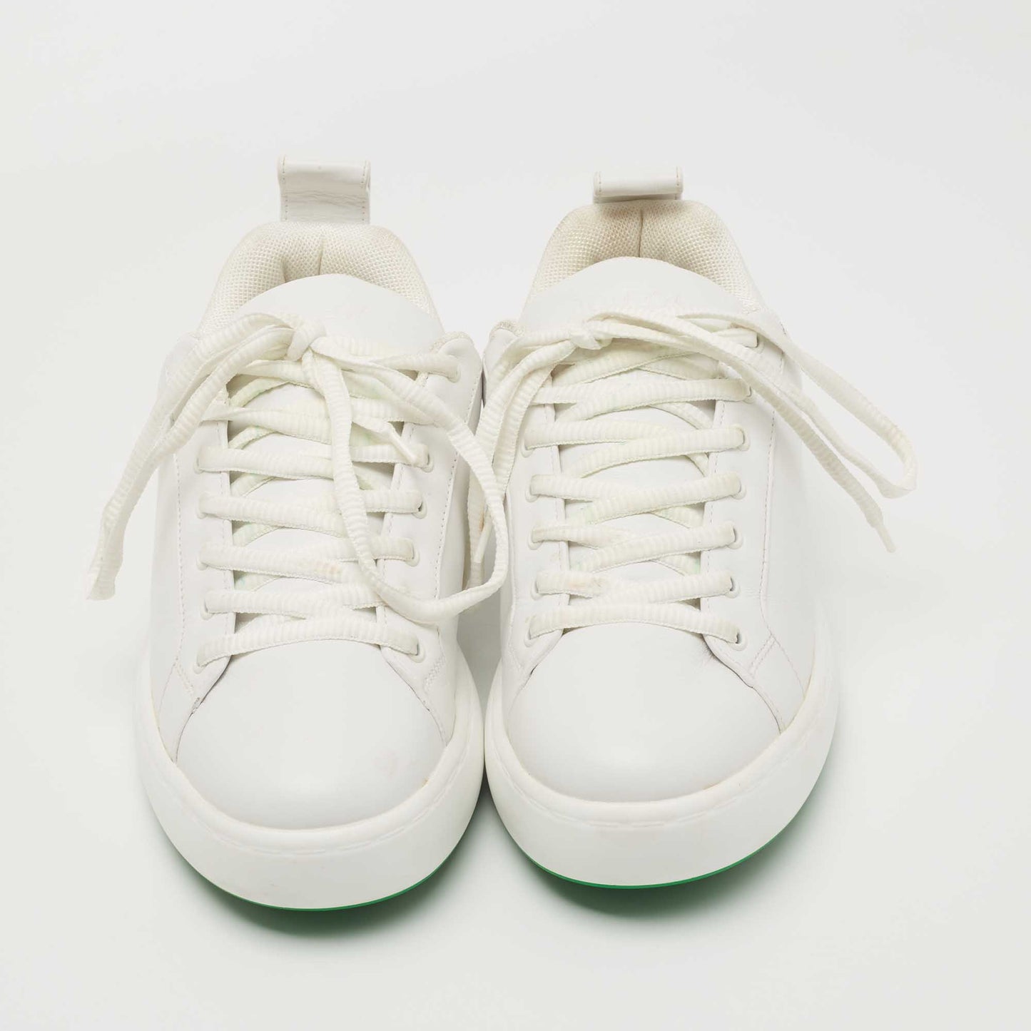 Original Bottega Veneta White Leather Lace Up Sneakers Size 41