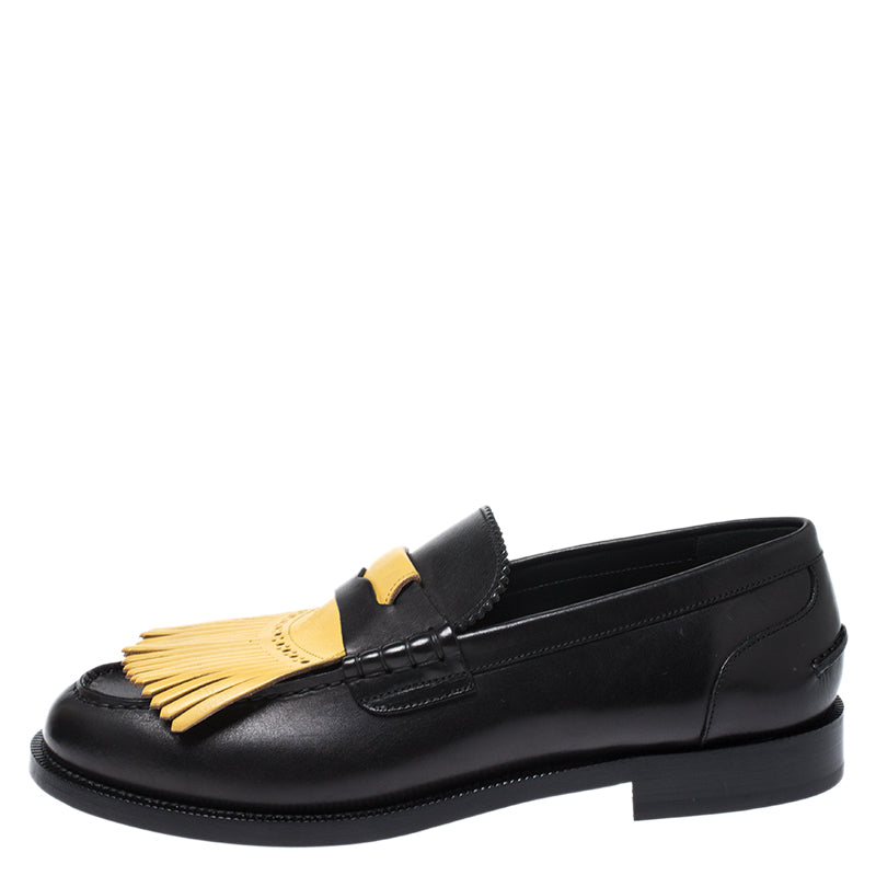 Original Burberry Black/Yellow Leather Bedmoore Fringe Detail Penny Loafers Size 44 (Never Used)