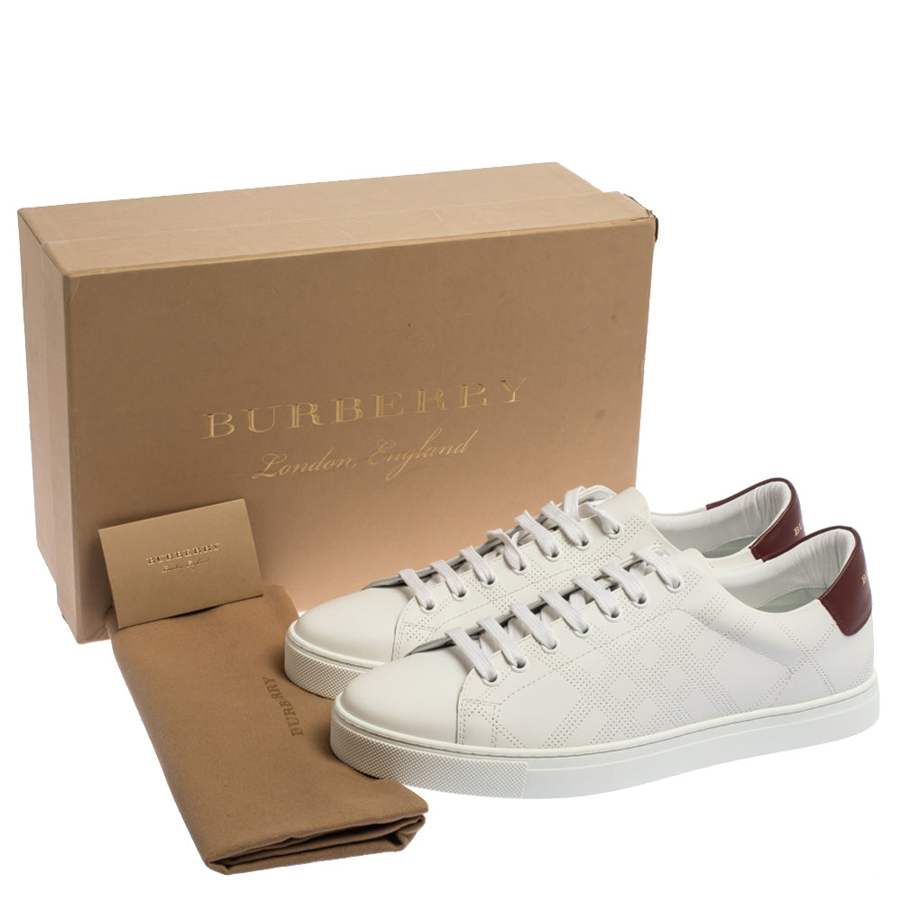 Original Burberry White Perforated Leather Albert Low Top Sneakers Size 46 (Never Used)