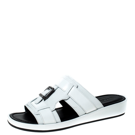 Original Dolce and Gabbana White Leather Buckle Platform Slide Sandals Size 43 (Never Used)