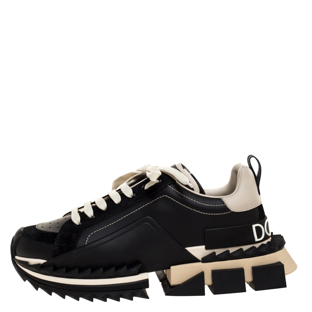 Original Dolce & Gabbana Black Two-Tone Leather Super King Platform Low Top Sneakers Size 43 (Never Used)