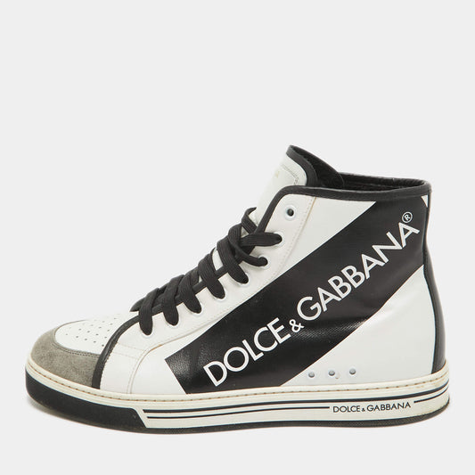 Original Dolce & Gabbana Black/White Leather Lace High Top Sneakers Size 43