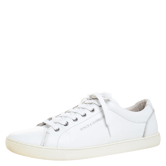 Original Dolce and Gabbana White Leather Low Top Sneakers Size 43