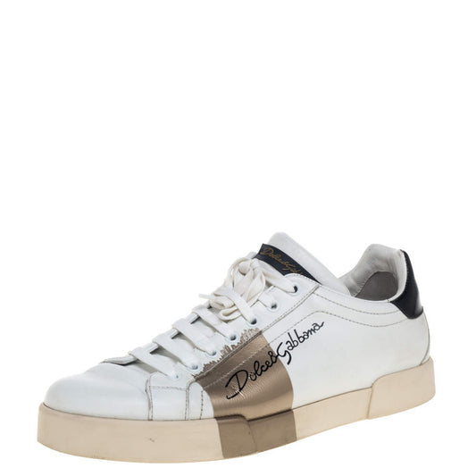 Original Dolce & Gabbana White Leather Portofino Sneakers Size 43