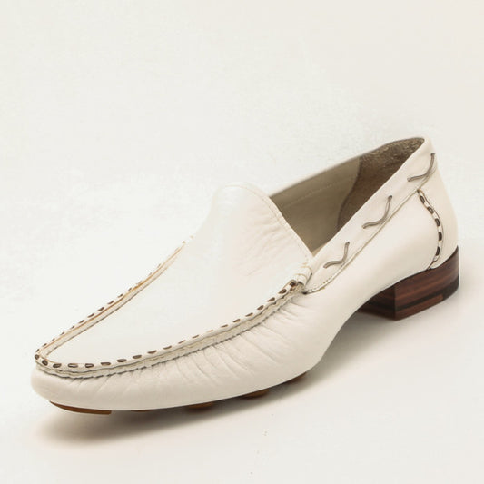 Original Fendi White Leather Chain Embellished Men's Loafers Size 44 (Never Used)