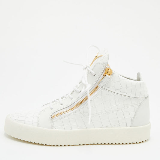 Original Giuseppe Zanotti White Croc Embossed Patent Leather Kriss High Top Sneakers Size 43 (Never Used)