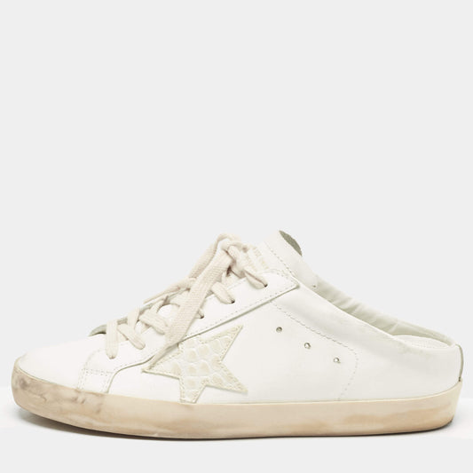 Original Golden Goose White Leather and Croc Embossed Superstar Sneaker Mules Size 39