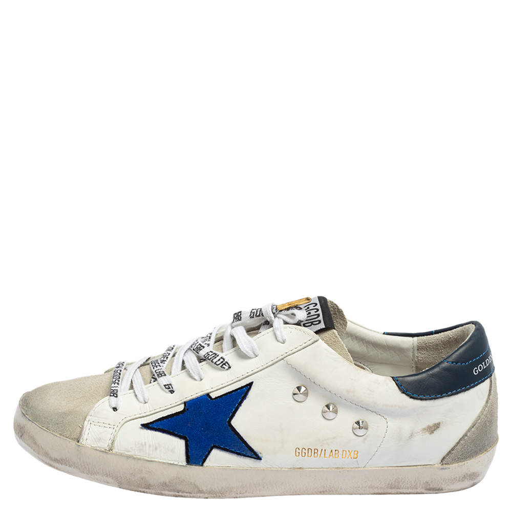 Original  Golden Goose White/Blue Leather and Suede Superstar Golden Day Sneakers Size 42