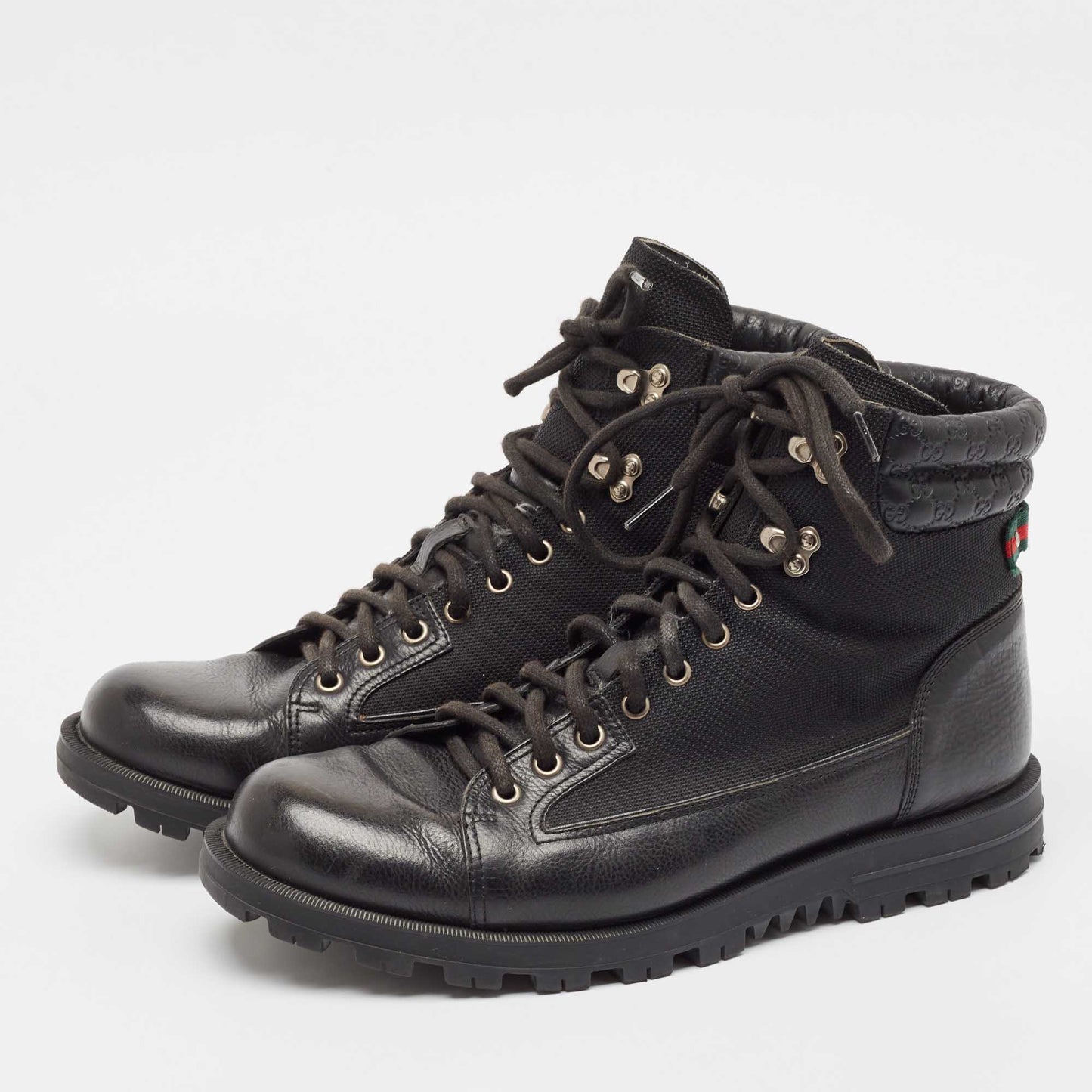 Original Gucci Black Leather and Mesh Combat Boots Size 43.5