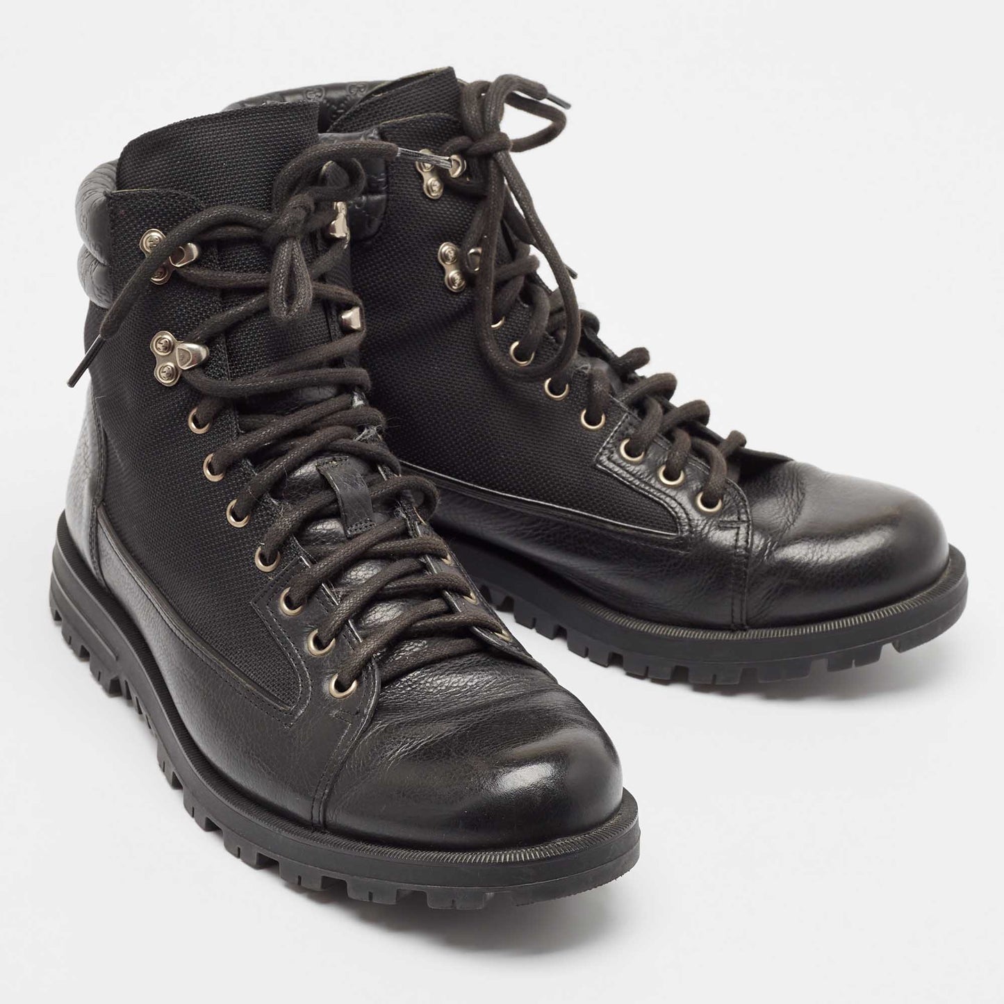 Original Gucci Black Leather and Mesh Combat Boots Size 43.5