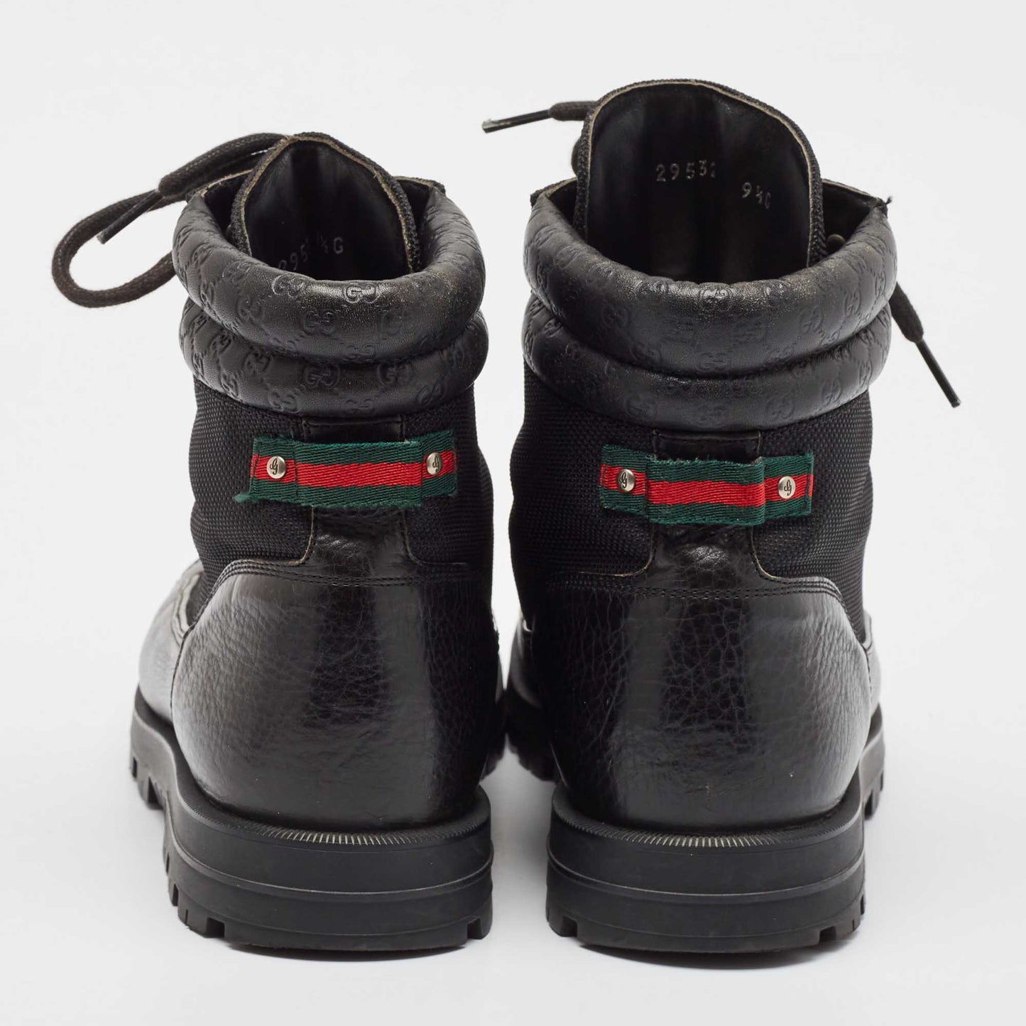 Original Gucci Black Leather and Mesh Combat Boots Size 43.5