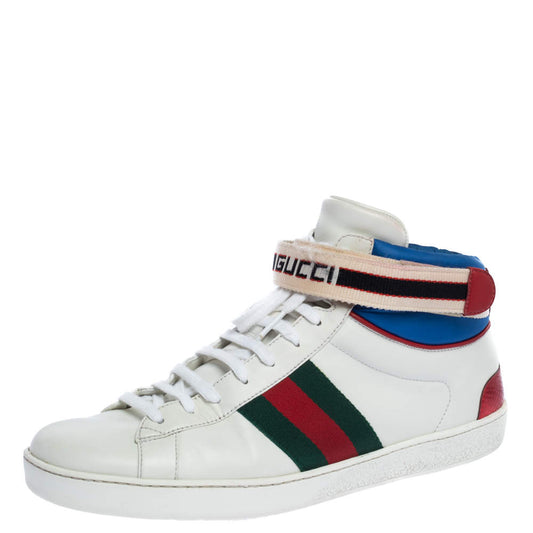 Original Gucci White Leather Ace High Top Sneakers Size 43