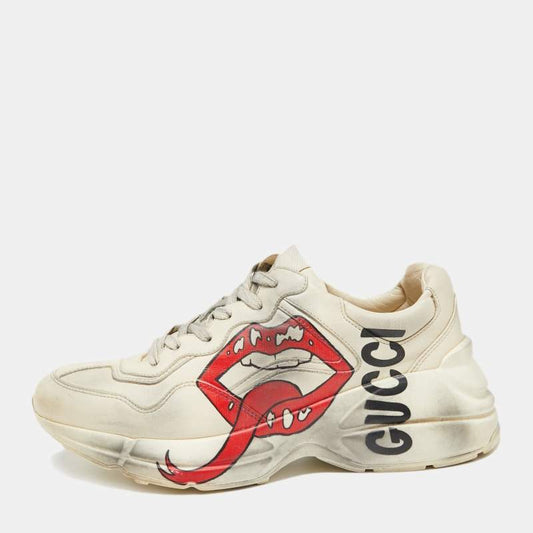 Original Gucci Off White Leather Rhyton Sneakers Size 40