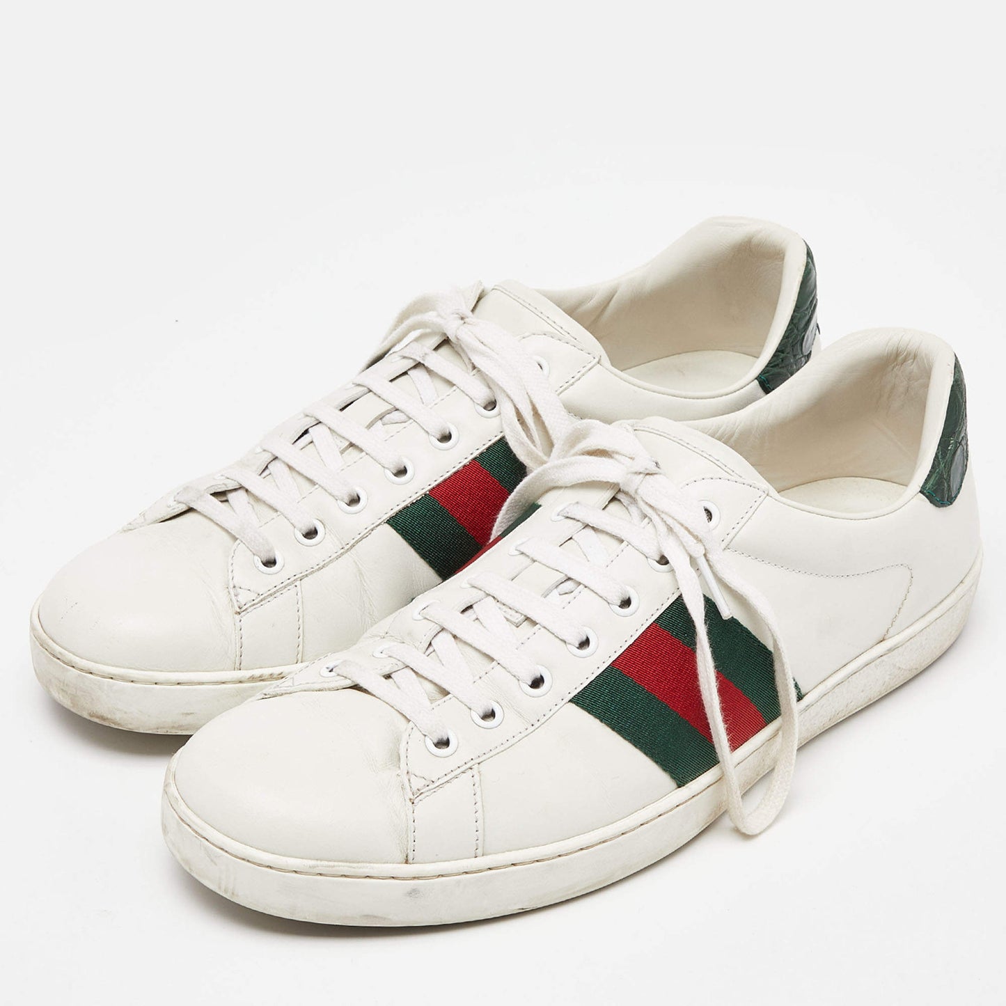 Original Gucci White Leather Ace Low Top Sneakers Size 44