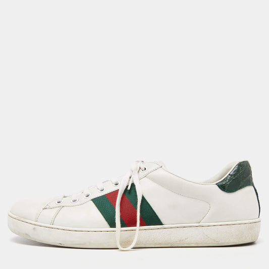 Original Gucci White Leather Ace Low Top Sneakers Size 44