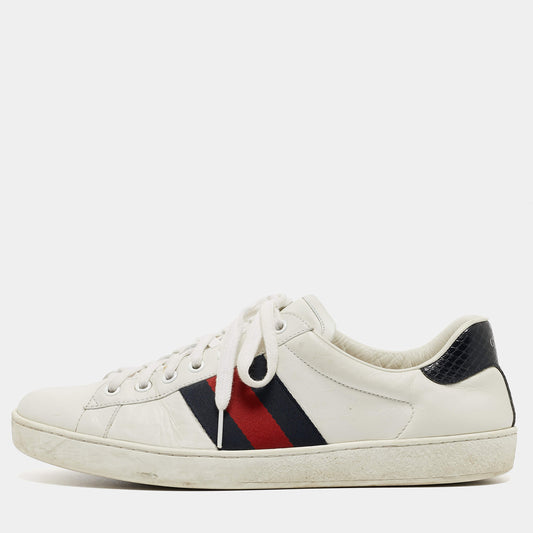 Original Gucci White Leather Ace Low Top Sneakers Size 42