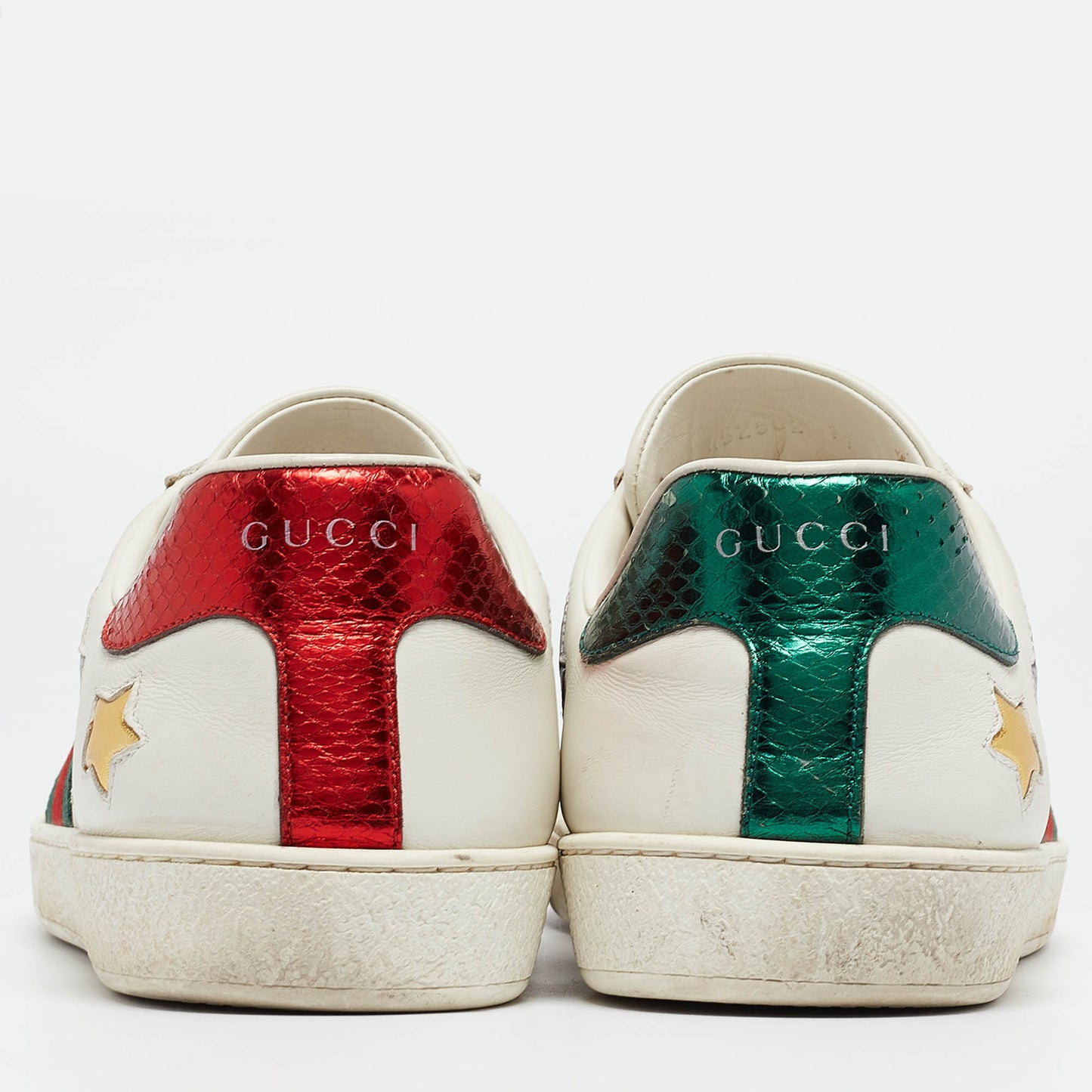 Original Gucci White Leather Star Ace Low Top Sneakers Size 45