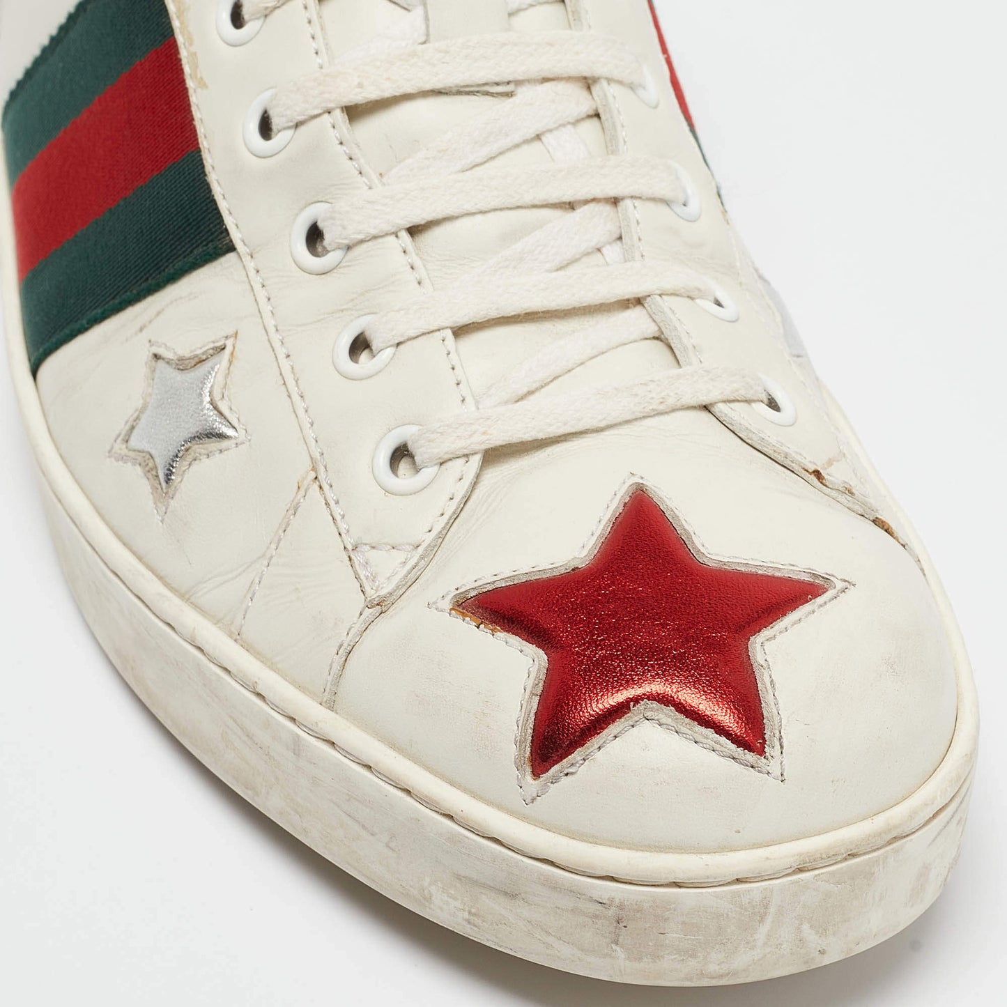 Original Gucci White Leather Star Ace Low Top Sneakers Size 45