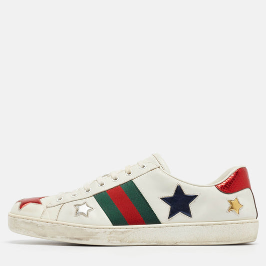 Original Gucci White Leather Star Ace Low Top Sneakers Size 45