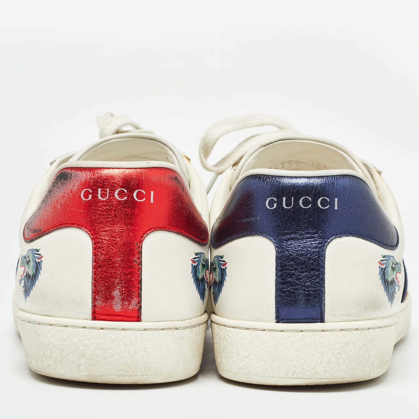 Original Gucci White Leather Wolf Print Ace Sneakers Size 44.5