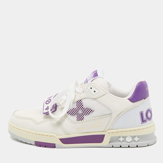 Original Louis Vuitton White/Purple Leather and Mesh LV Trainer Sneakers Size 41 (Never Used)