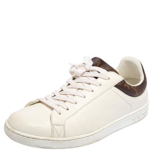 Original Louis Vuitton White Leather And Monogram Canvas Luxembourg Low Top Sneakers Size 41.5