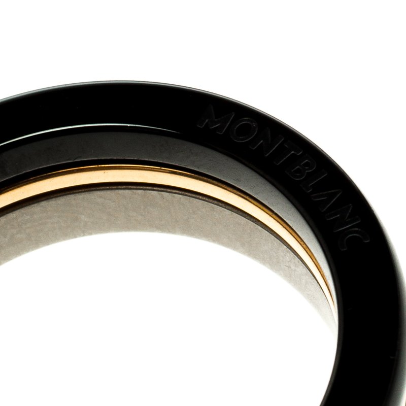 Original Montblanc The League Black Titanium Steel Rose Gold Tone Mens Band Ring Size 68 (Never Used)