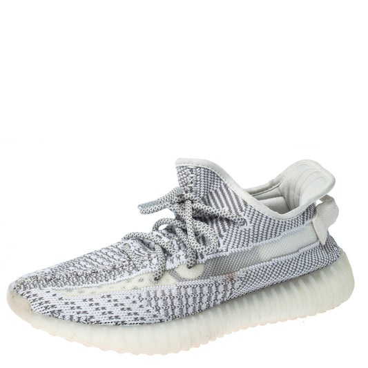 Original Yeezy x Adidas Grey/White Cotton Knit Boost 350 V2 Static Non-Reflective Sneakers Size 38.5