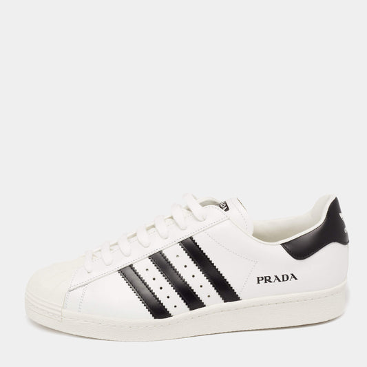 Original Prada x Adidas White/Black Leather Superstar Low Top Sneakers  Size 44.5 (Never Used)