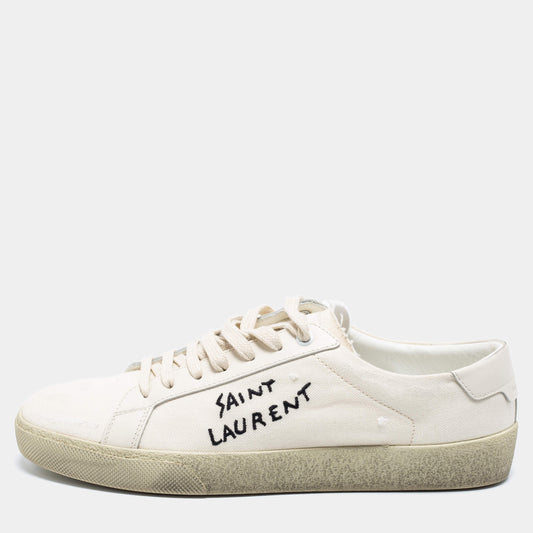 Original Saint Laurent Off-White Canvas Logo Court Classic Low-Top Sneakers Size 40