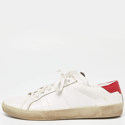 Original Saint Laurent White Leather Lace Up Sneakers Size 43