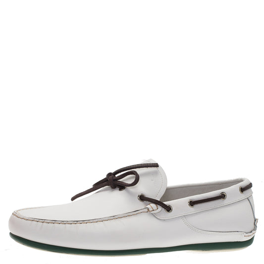 Original Salvatore Ferragamo White Leather Mango Boat Loafers Size 45 (Never Used)